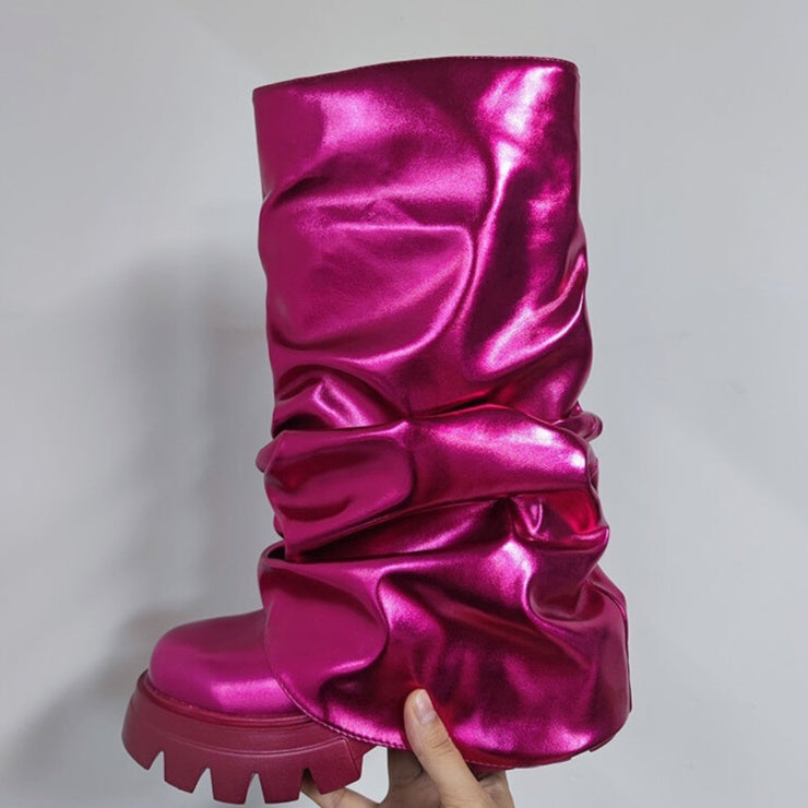 Valenzora | Round Toe Thick Bound Shaped Sole Folded Women's Boots
