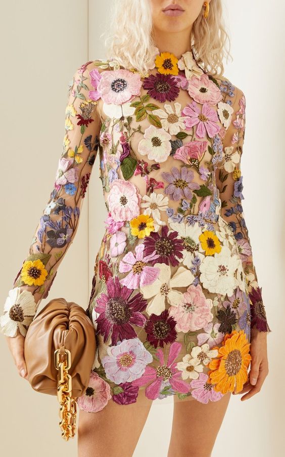 Valenzora | 3D besticktes Mesh-Kleid mit Blumen für Damen