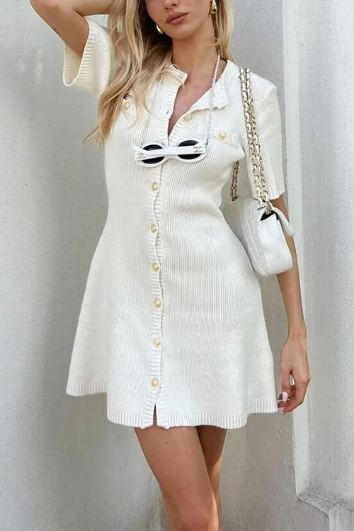 Valenzora | Rosiedress Short Sleeve Button Fastening Mini Knit Dress