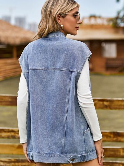 Valenzora - button-up, buttoned sleeveless denim jacket