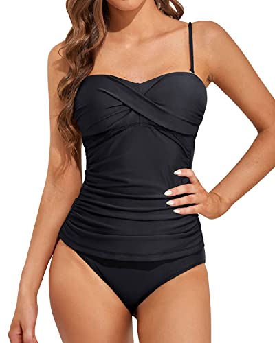Valenzora | Twist Front Bandeau Tankini with Push-up Cups for Women