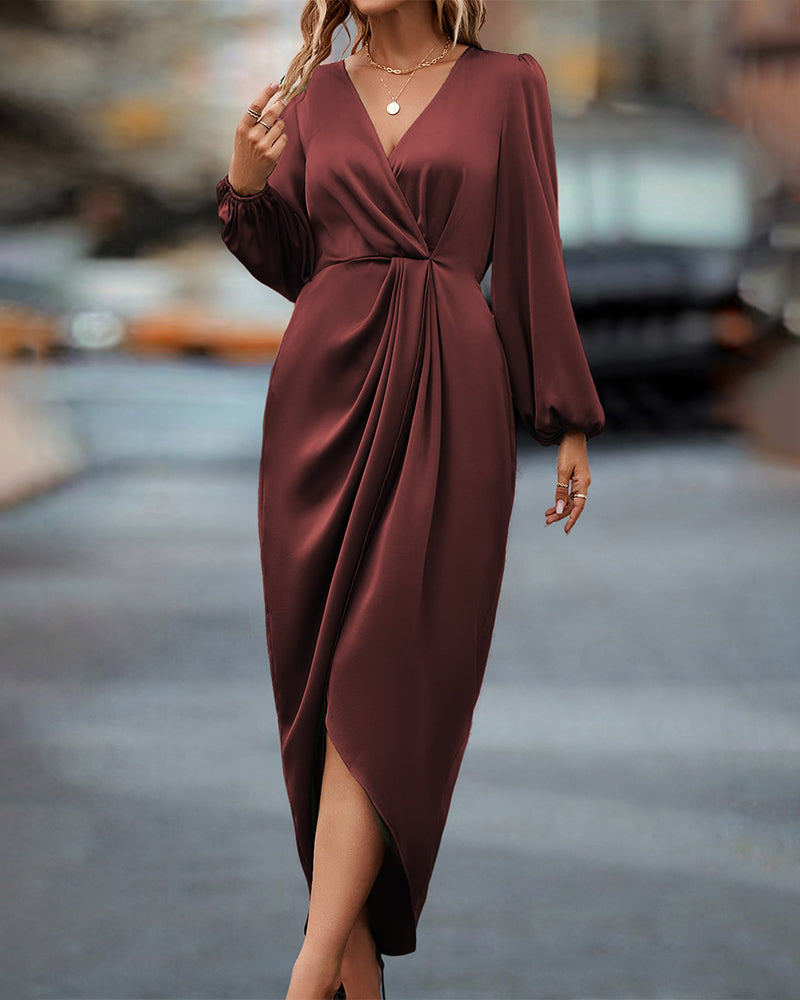 Valenzora | V-neck dress with lantern sleeves for women