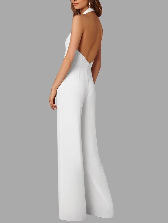 Valenzora | Deep V-neck Sleeveless Wide Leg Jumpsuit