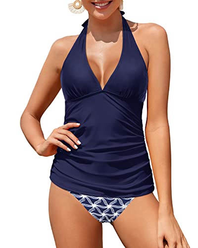 Valenzora | Damen sexy V-Ausschnitt Neckholder Tankini-Oberteil mit Bikinihose