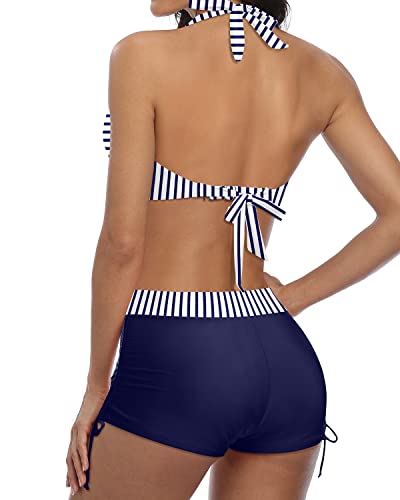 Valenzora | Sporty two-piece swimsuit with push-up bikini and boyshorts, blue and white striped