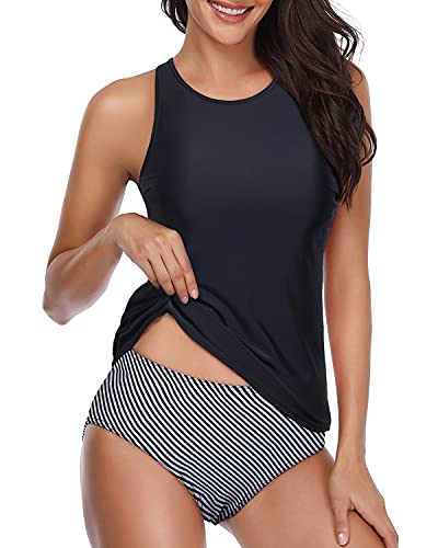 Valenzora | Figure-shaping black low-cut tankini with striped shorts
