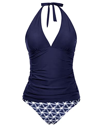Valenzora | Damen sexy V-Ausschnitt Neckholder Tankini-Oberteil mit Bikinihose