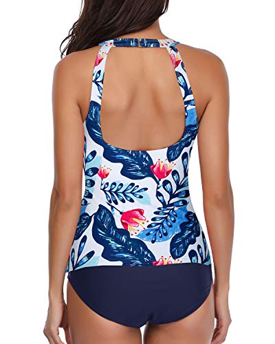 Valenzora | High-necked halter scoop back tankini with shorts