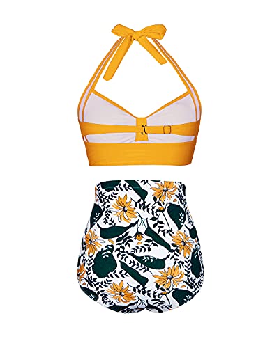 Valenzora | Ruffle Twist 50s Style Retro Swimwear High Waist Bikini Set for Women