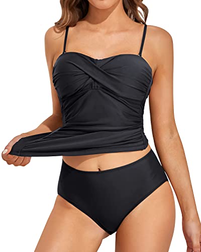 Valenzora | Twist Front Bandeau Tankini with Push-up Cups for Women