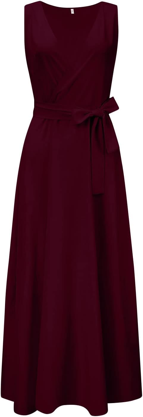 Elegant maxi dress for women – sleeveless V-neck evening dress in solid colors, long dress for weddings & summer parties