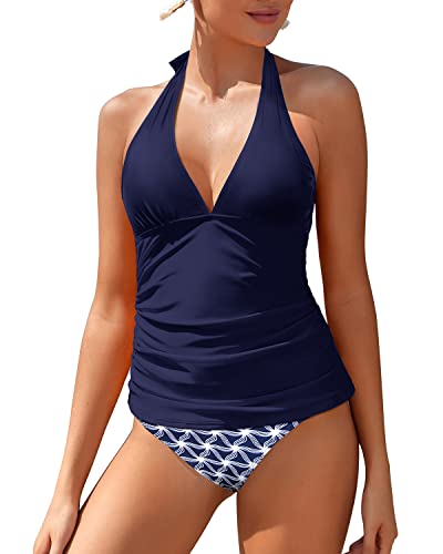 Valenzora | Damen sexy V-Ausschnitt Neckholder Tankini-Oberteil mit Bikinihose