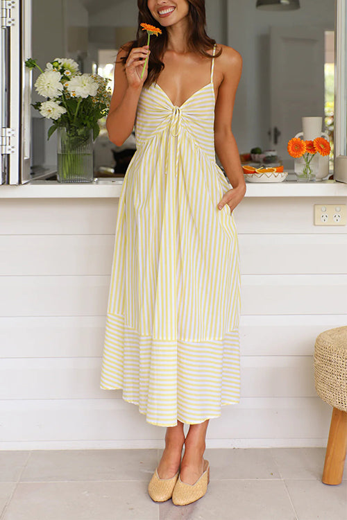 Valenzora | Rosiedress V-Neck Lace-Up Striped Midi Cami Dress