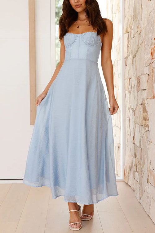Valenzora | Rosiedress Rückenfreies, geschnürtes, fließendes Maxi-Cami-Kleid