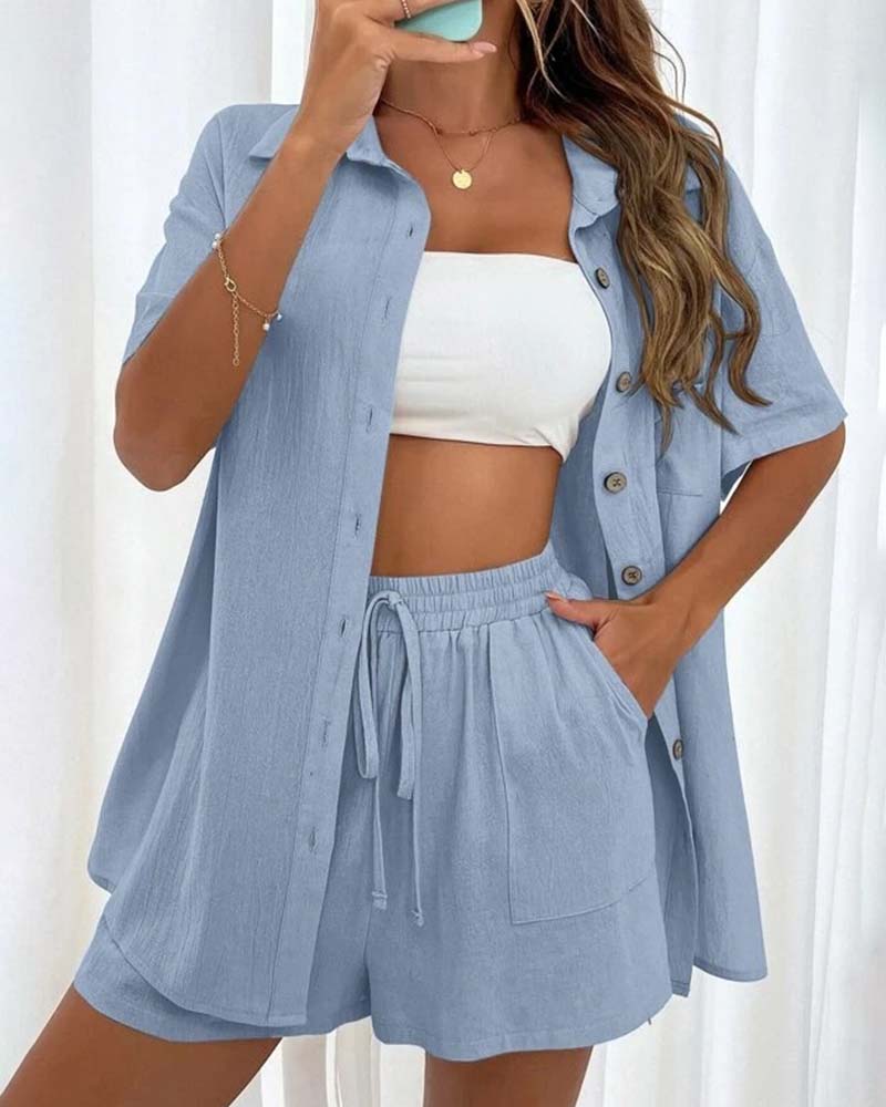 Valenzora | Casual set consisting of a solid-color shirt and shorts
