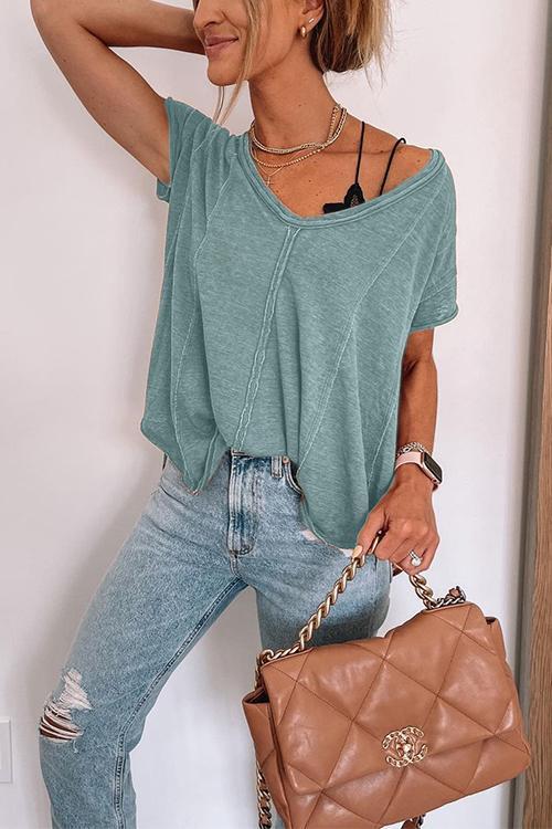 Valenzora | Jada V-neck short sleeve solid color T-shirt