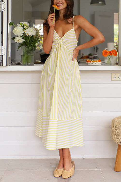 Valenzora | Rosiedress V-Neck Lace-Up Striped Midi Cami Dress