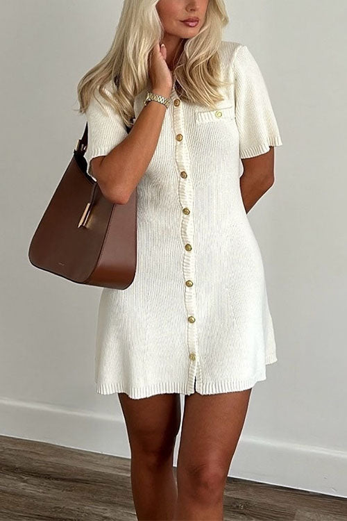 Valenzora | Rosiedress Short Sleeve Button Fastening Mini Knit Dress