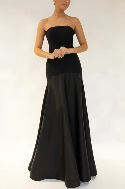Satin Strapless Flare Dress