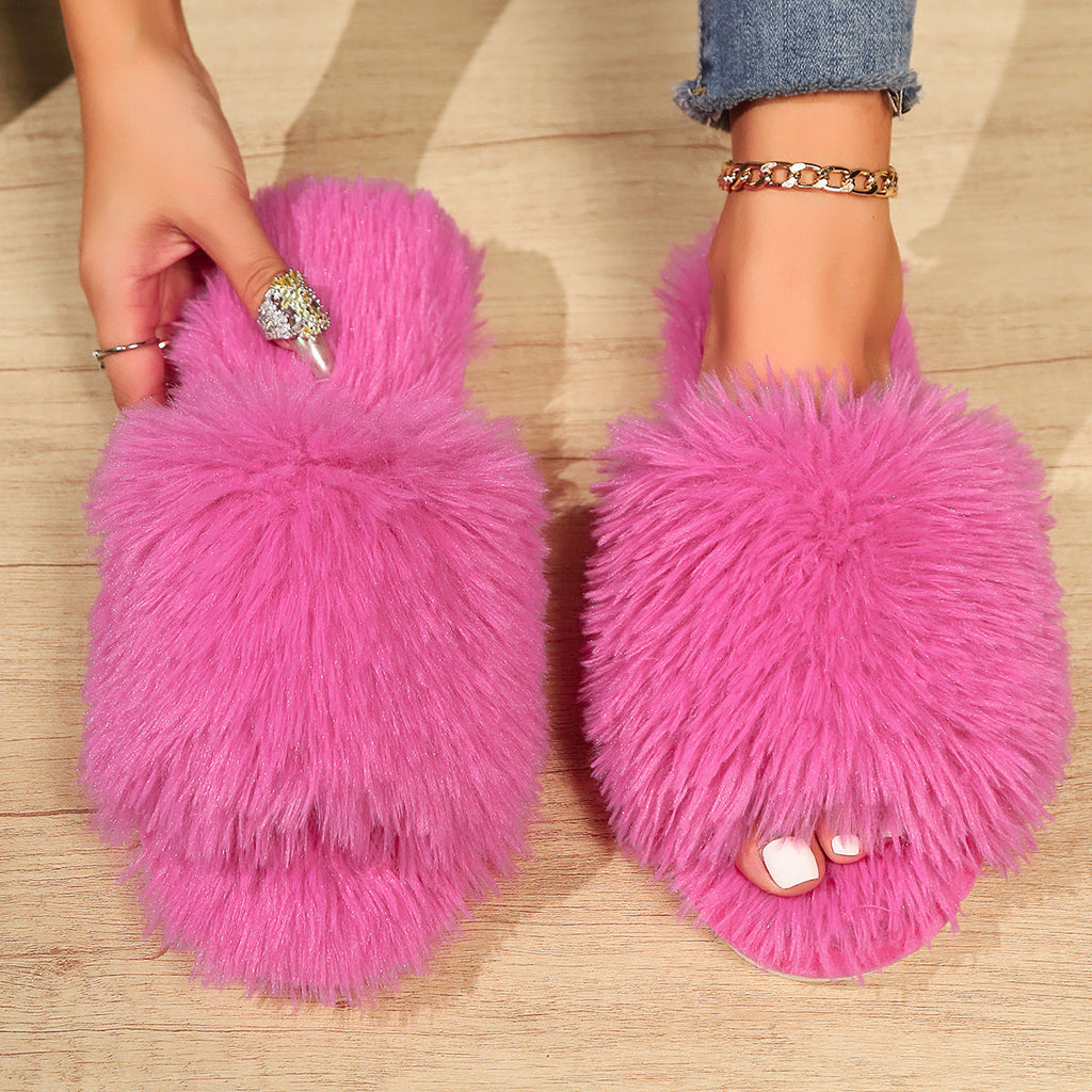 Valenzora | Mules - Women's slippers with open toe and faux fur