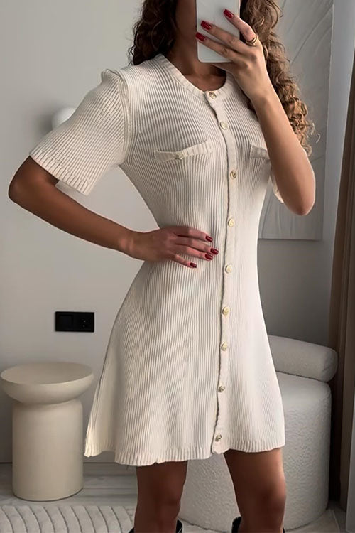 Valenzora | Rosiedress Short Sleeve Button Fastening Mini Knit Dress