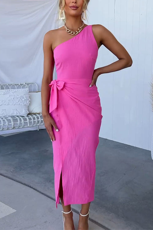 Valenzora | One-Shoulder Sleeveless Knot Waist Wrap Party Dress