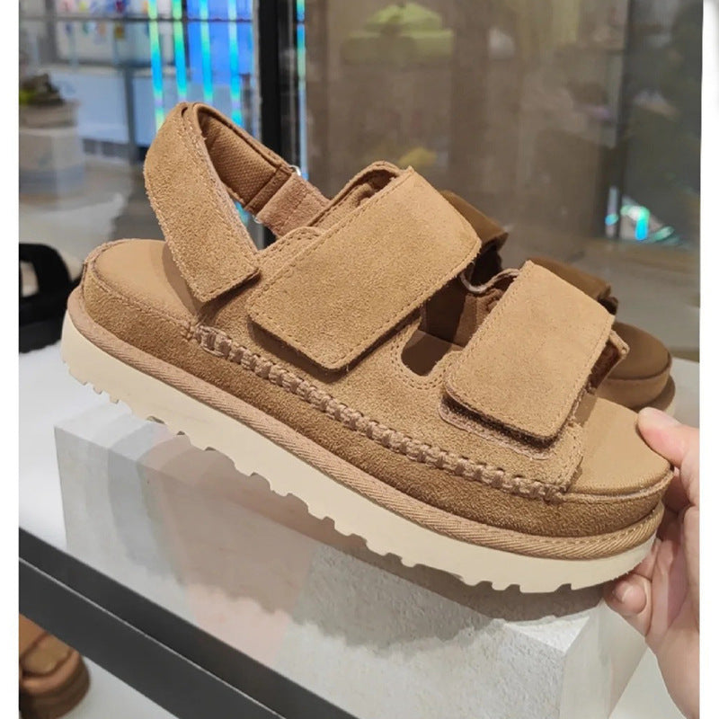 Valenzora | Spring and Summer New Genuine Leather Thick Sole Strappy Velcro Sandals Women's Open Toe Height Increase