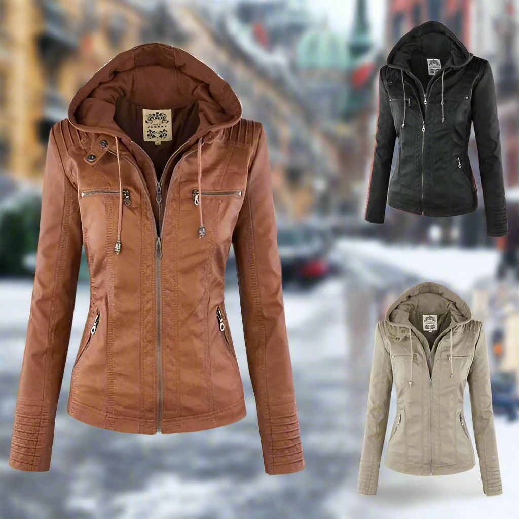 Valenzora | Stylish and versatile leather jacket with hood