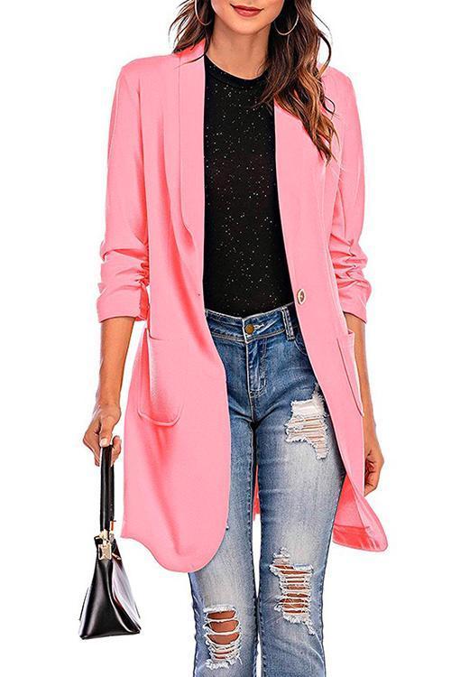 Valenzora | Rosiedress 3/4 Sleeve Ruched One-Button Midi Cardigan