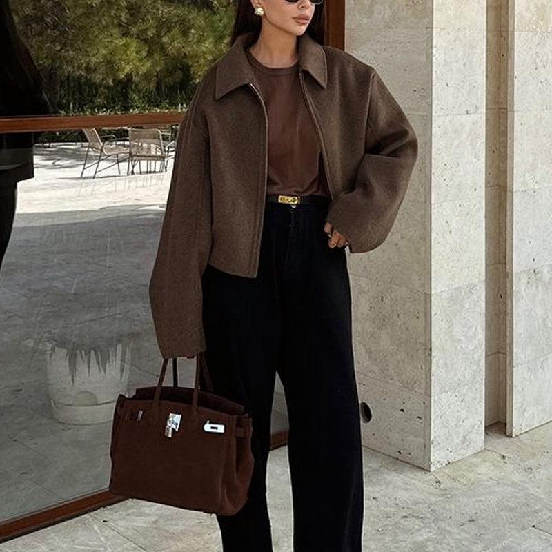 Valenzora | Warm long-sleeved down collar jacket with zipper