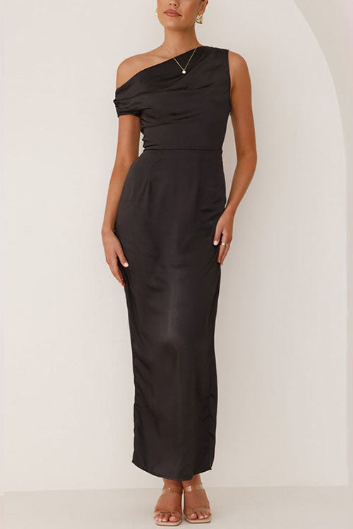 Valenzora | Rosiedress Asymmetrical Shoulder Back Cutout Fitted Maxi Dress