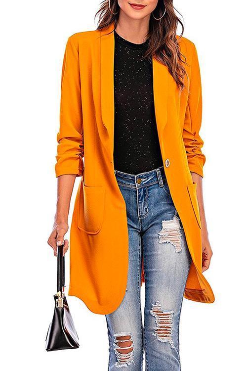 Valenzora | Rosiedress Midi-Cardigan mit gerafften 3/4-Ärmeln und einem Knopf