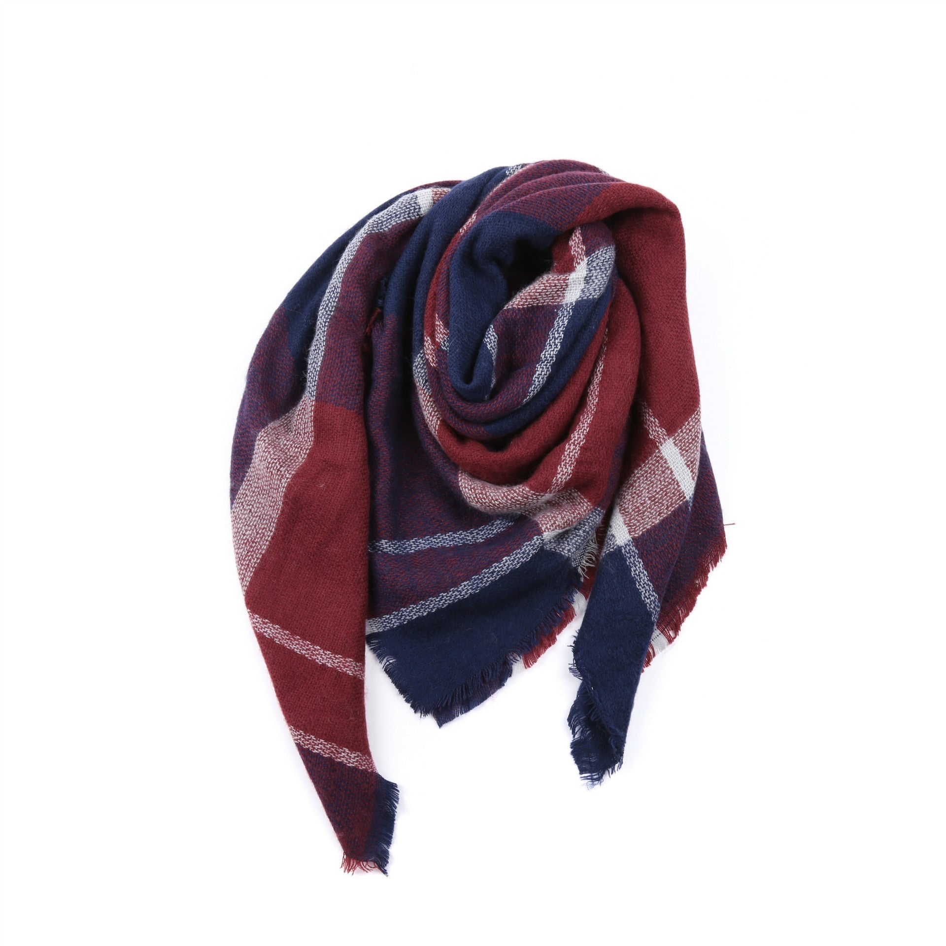 Women's checked scarf made of high-quality material with fringed edges, size