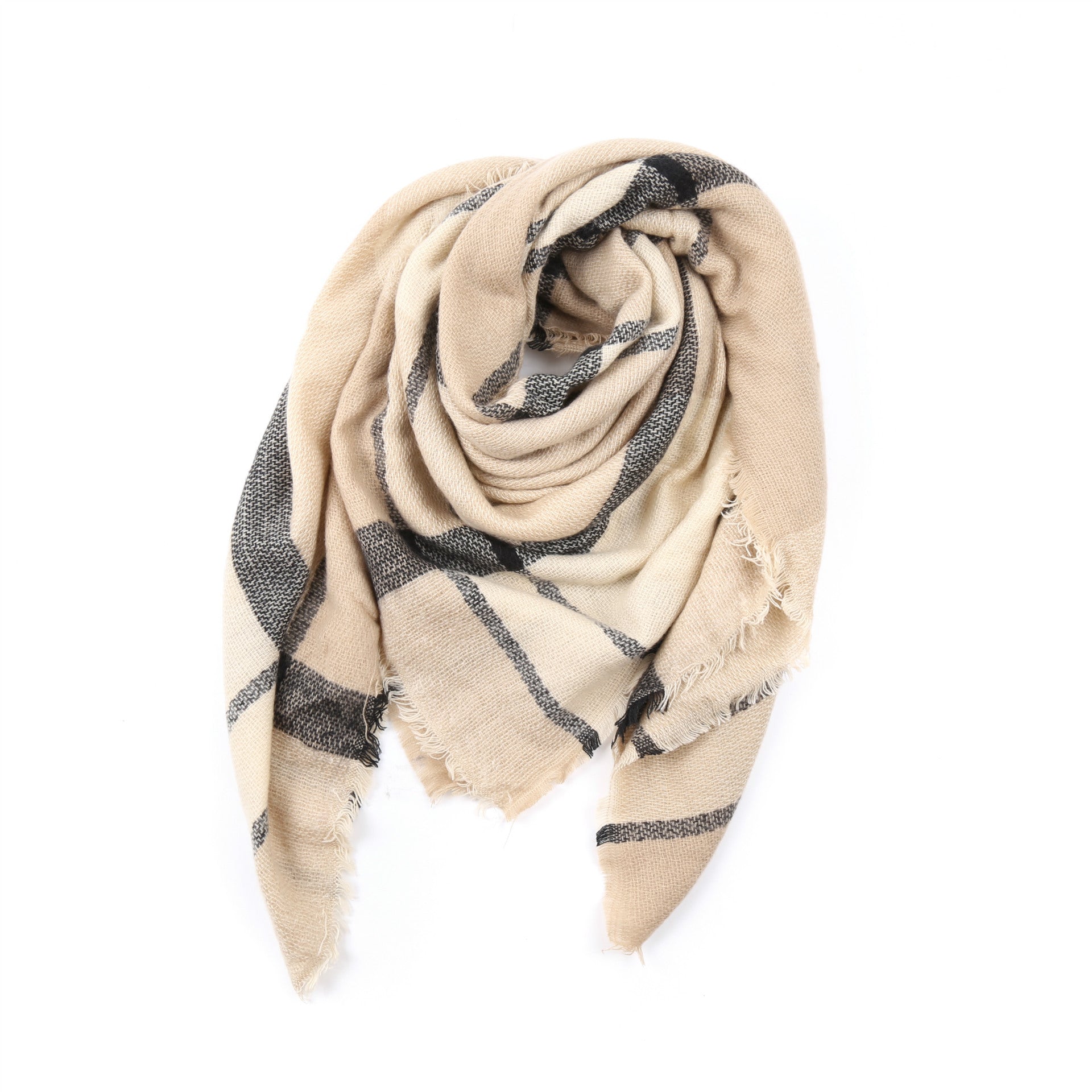 Women's checked scarf made of high-quality material with fringed edges, size