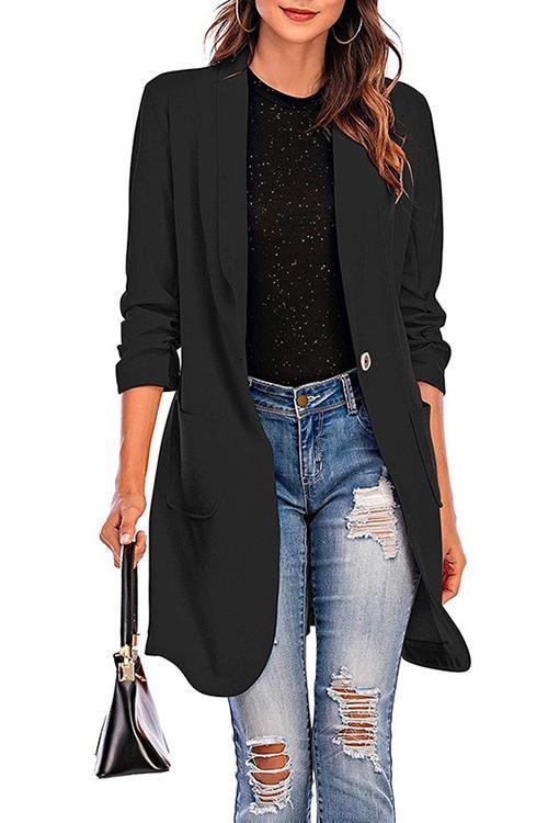 Valenzora | Rosiedress Midi-Cardigan mit gerafften 3/4-Ärmeln und einem Knopf