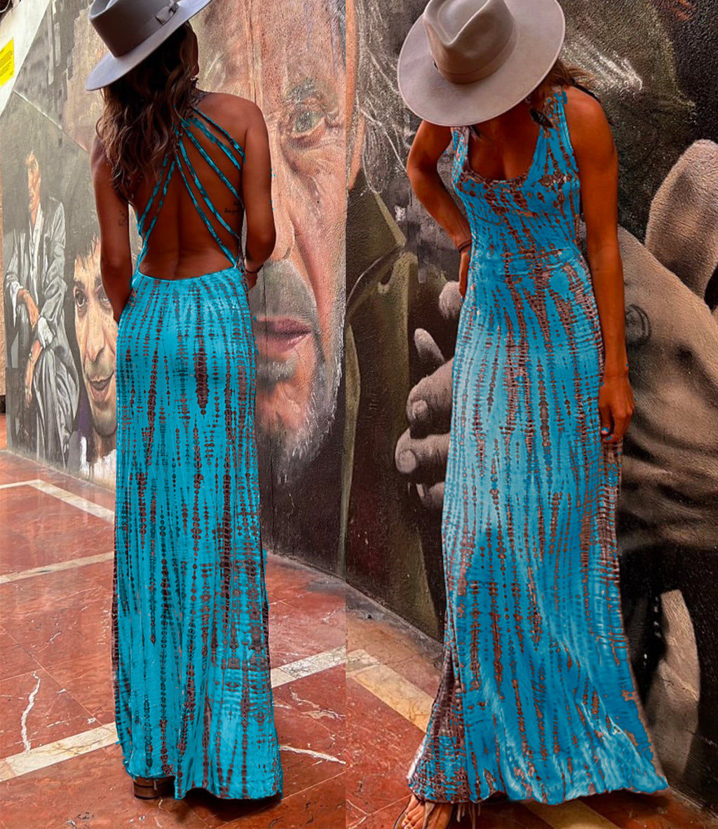 Valenzora | Rosiedress Criss Cross Wickelkleid mit freiem Rücken und Batikmuster