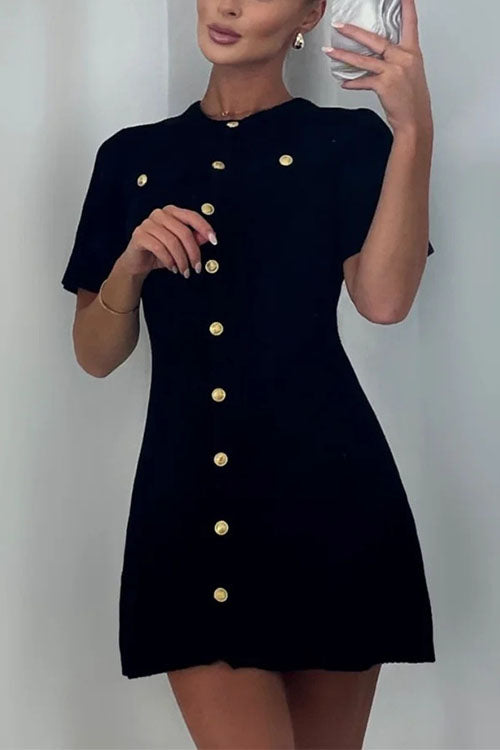 Valenzora | Rosiedress Short Sleeve Button Fastening Mini Knit Dress