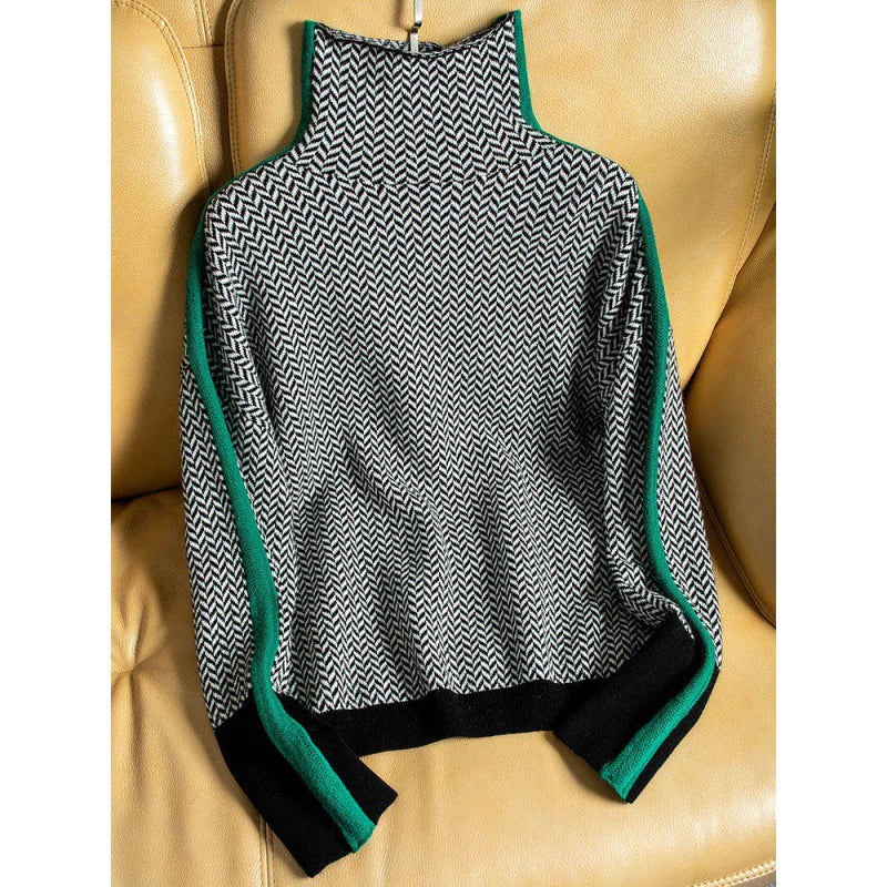 Valenzora Geometrischer Strickpullover mit Rollkragen