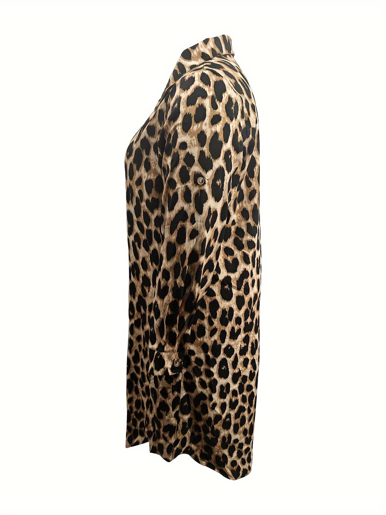 Valenzora | Casual leopard print shirt dress with long sleeves