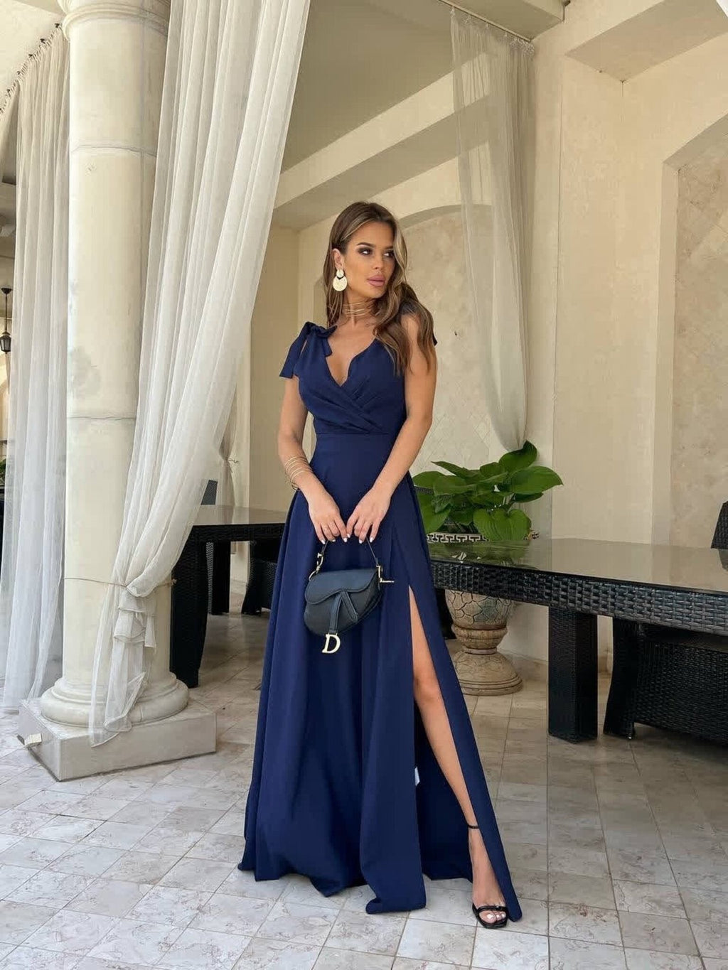 Valenzora | Evening dress, long, pleated, solid color