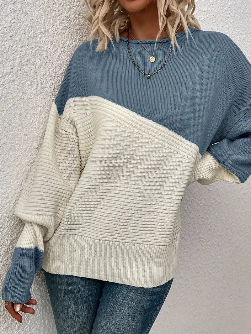 Knitted sweater in color block design