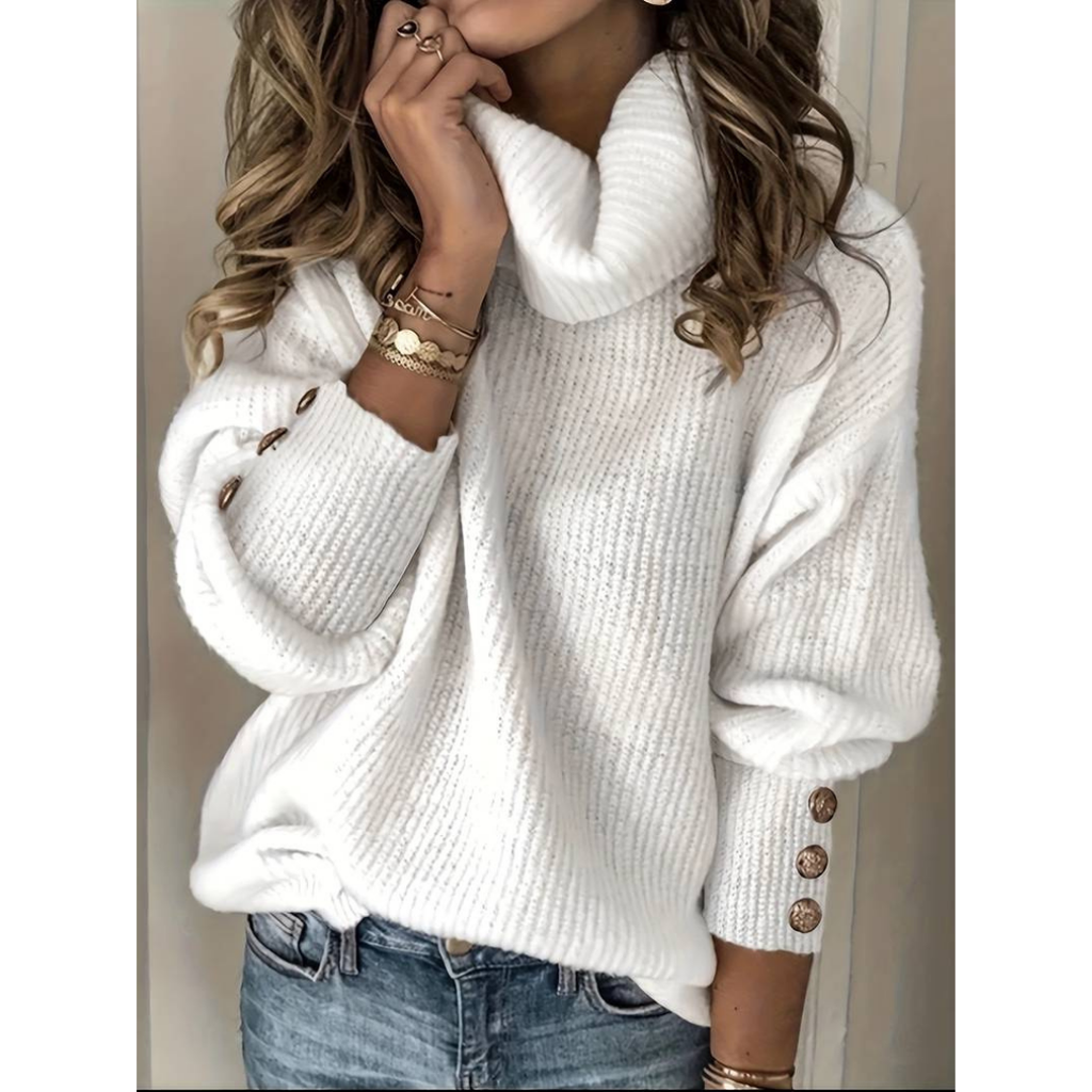 Valenzora - Women's sweater with button sleeves and roll neck