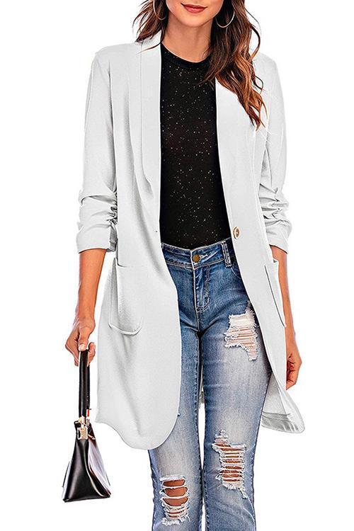 Valenzora | Rosiedress Midi-Cardigan mit gerafften 3/4-Ärmeln und einem Knopf