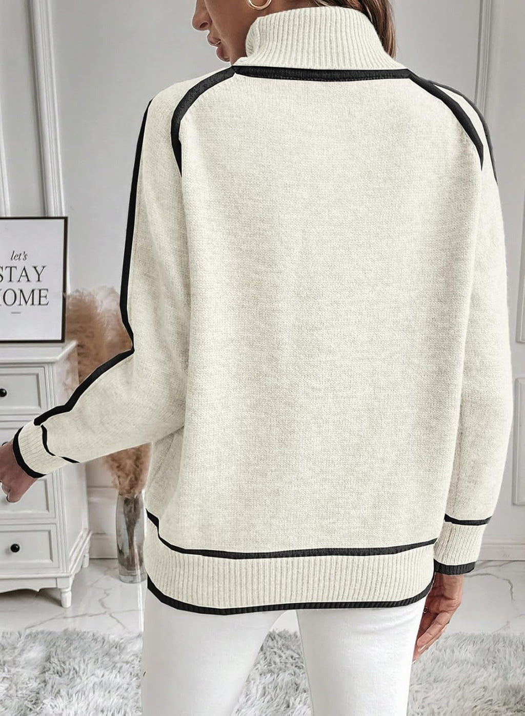 Valenzora | Damen-Rollkragenpullover mit Kontrastnähten – lässiger Oversize-Pullover
