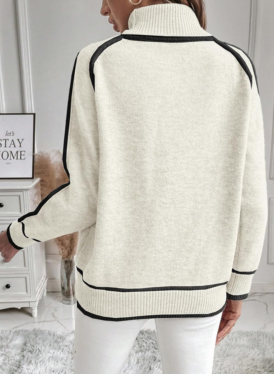 Valenzora | Damen-Rollkragenpullover mit Kontrastnähten – lässiger Oversize-Pullover