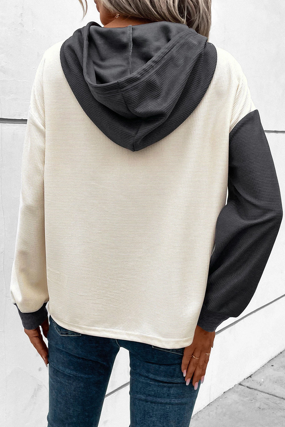 Valenzora | Waffle Hoodie with Button Placket for Women