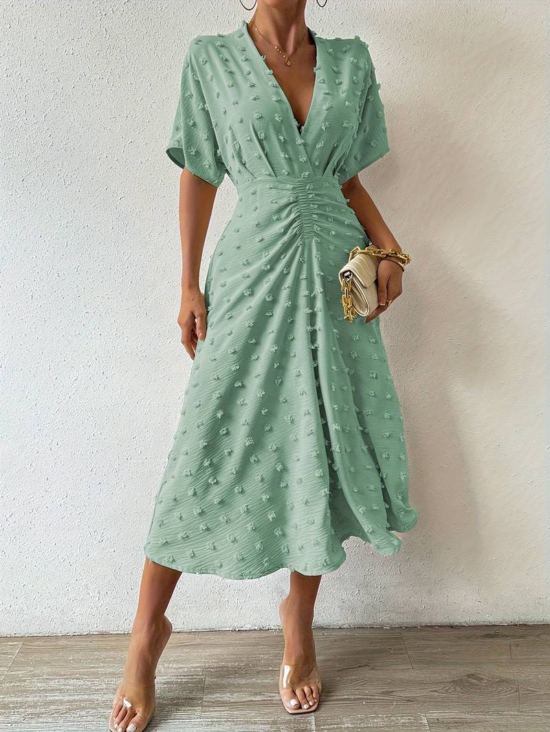Valenzora | Swiss Dot Ruffle Midi Dress