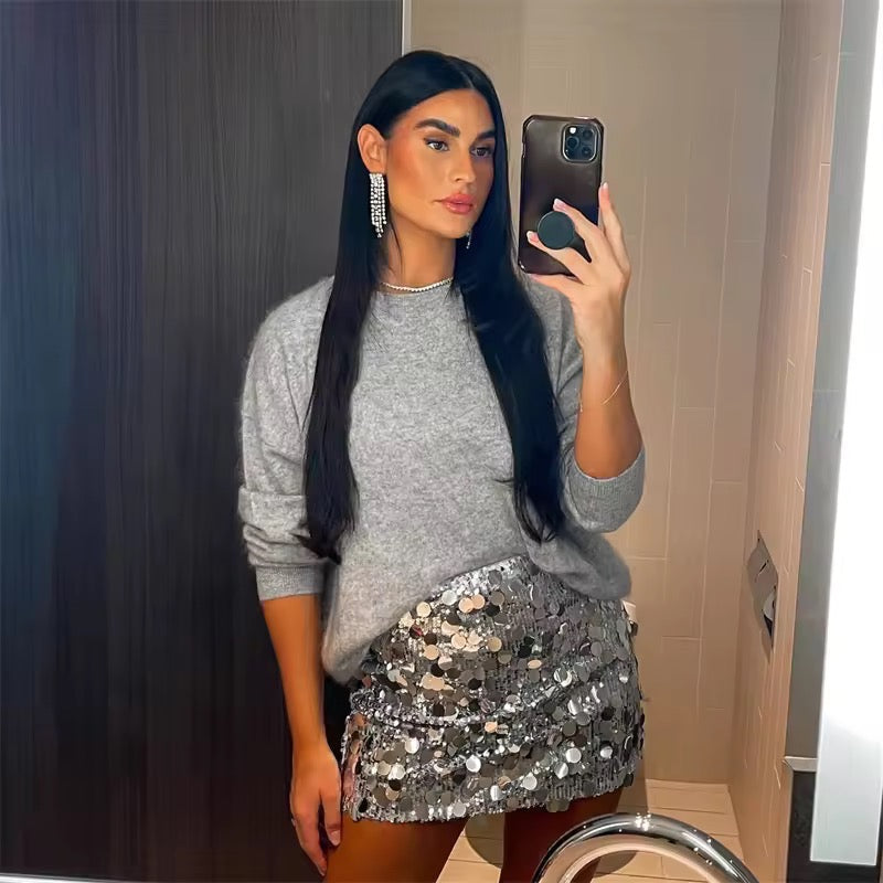 Valenzora | Silver sequin mini skirt