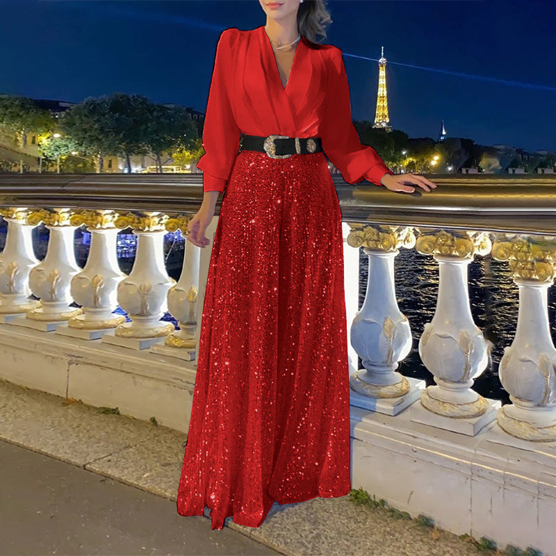 Valenzora | Elegant cut - Wide-legged sequined jumpsuit