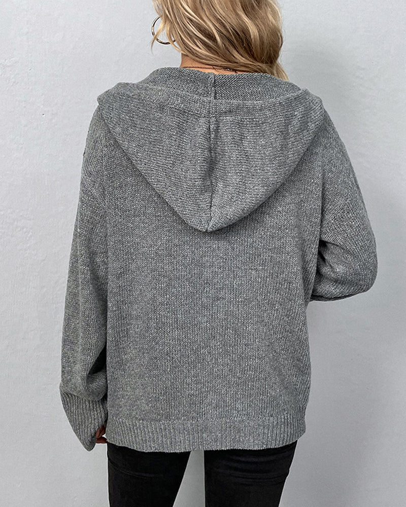 Corina™ - Unifarbener Cardigan mit Kapuze und Schnürung